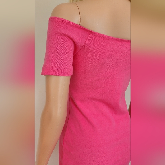 ZARA HOT PINK BODYCON OFF SHOULDERS MIDI DRESS SMALL - Picture 4 of 7